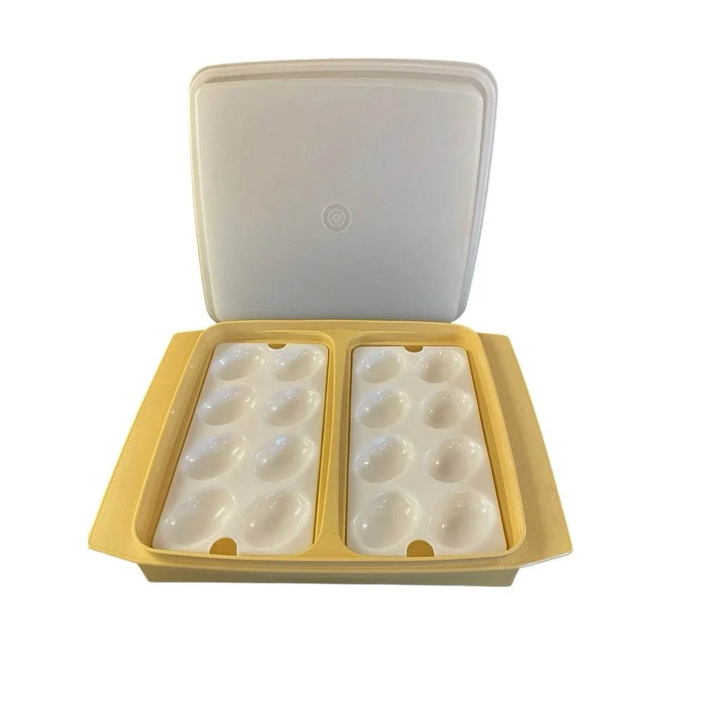 VTG Tupperware Deviled Egg‎ Carrier 723-4 Harvest Gold Yellow Retro Kitchen MCM